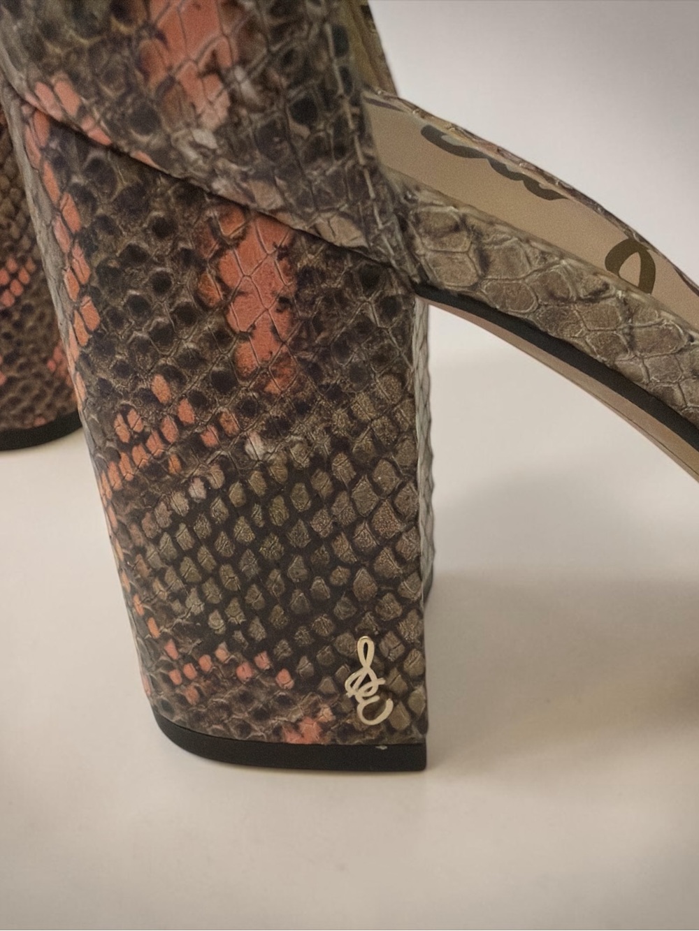 Sam Edelman Pink and Brown Snake-Print Block Heel Sandals - Picture 6 of 7